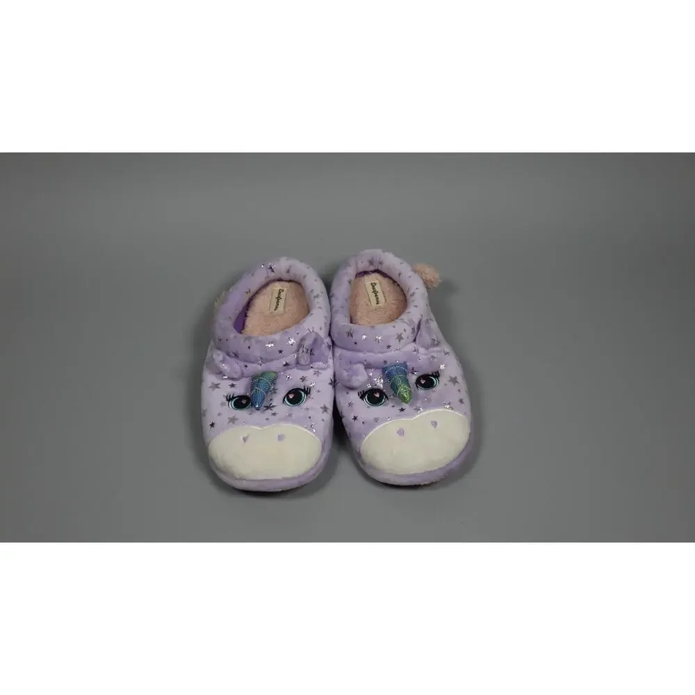 Dearfoams Kid Toddlers Whimsical Washable Slipper Purple Unicorn Size 4-5